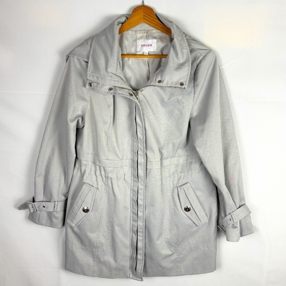 KORADIOR Women Short‎ Trench Raincoat Fits like Sz Large Drawstring Quiet Luxury
